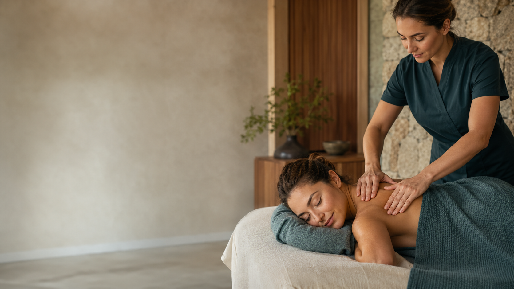 Relaxed spa guest receiving a professional massage